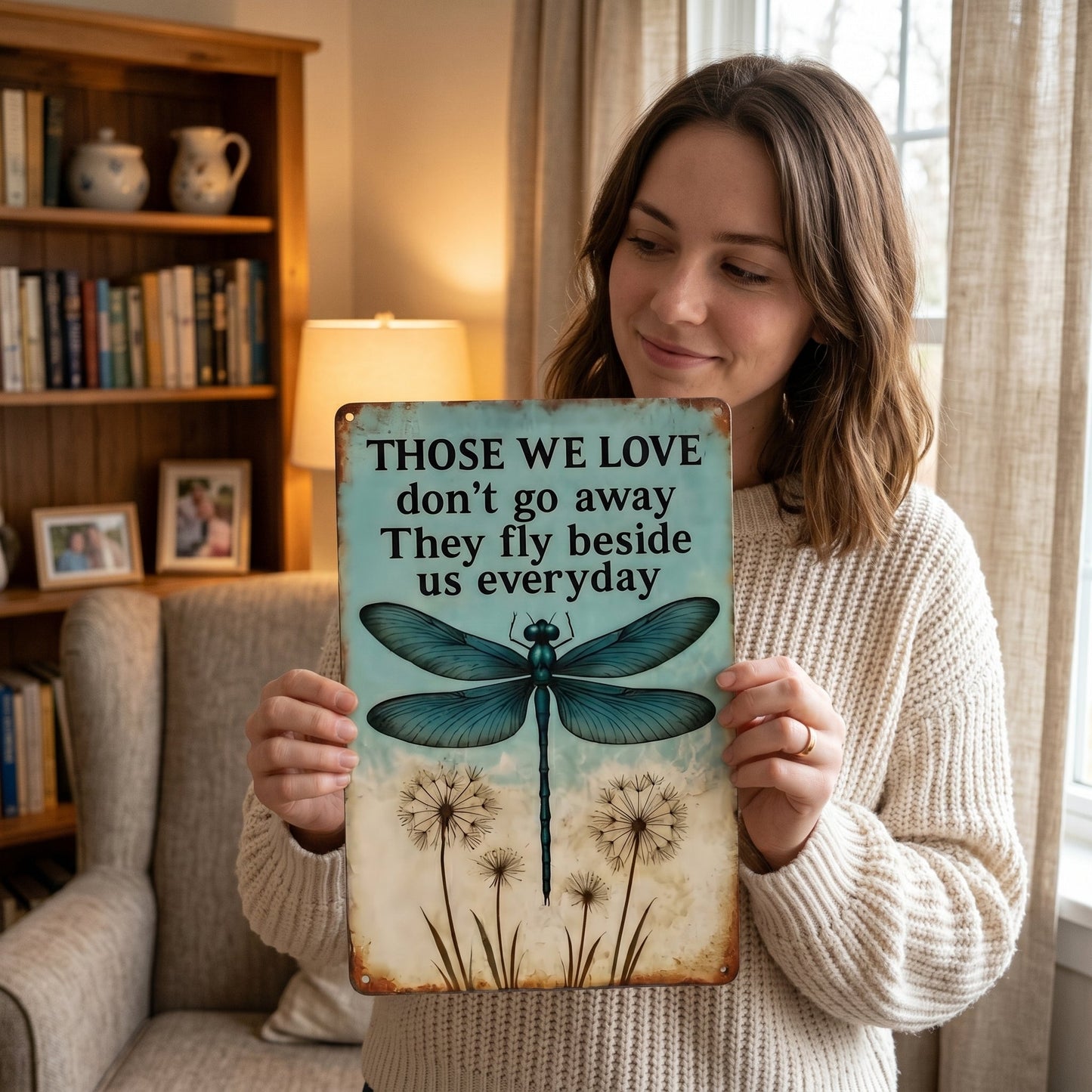 Dragonfly Memorial Garden Sign – “Those We Love Don’t Go Away” Sympathy Gift, Remembrance Outdoor Decor