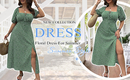 💗Summer Specials-60% OFF💗Plus-size Short Sleeve Split Floral Print Dress