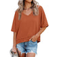 💥Gran venta de 2026, 49% de descuento👚Blusa de mujer de manga media con cuello en V y dobladillo de patchwork