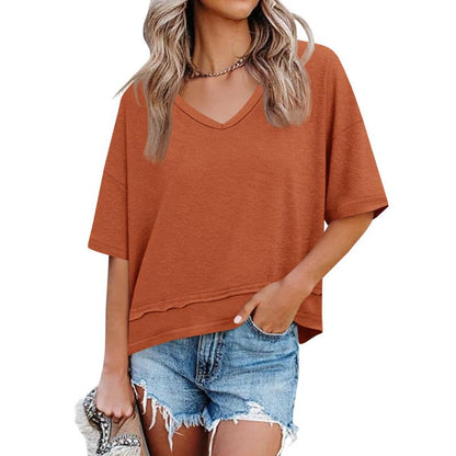 💥2026 Hot Sale 49% OFF👚Women's Half Sleeve V-Neck Top with Patchwork Hem