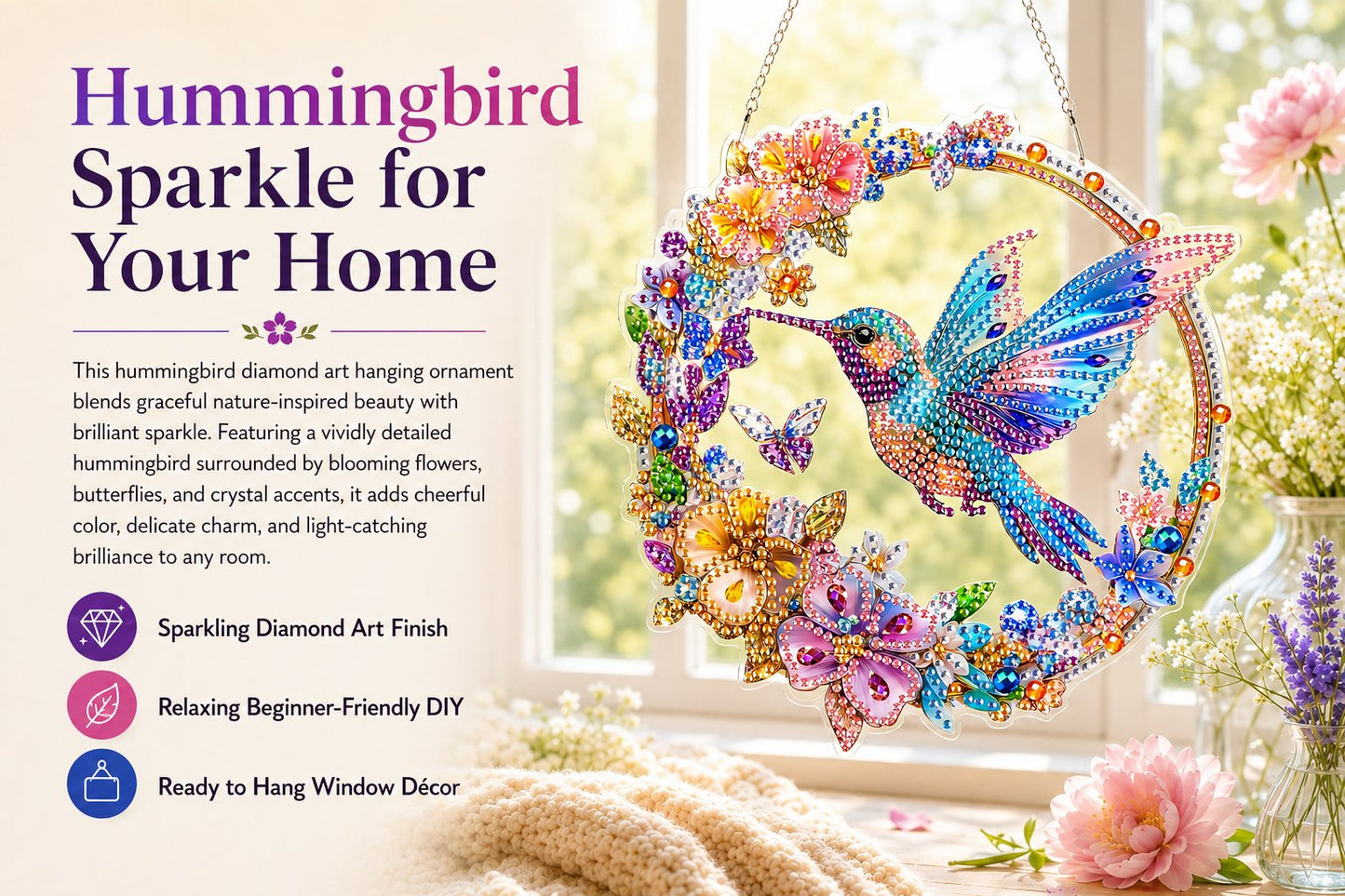 Hummingbird Diamond Art Hanging Ornament Kit – Sparkling DIY Window Ornament 🐦✨