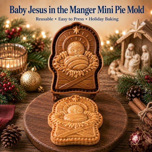 🔥HOT SALE 50% OFF✝️ Faith & Nativity Christmas Mini Pie Mold Collection | Reusable Embossed Molds for Shaping Detailed Praying Jesus, Nativity Stable and so on Pies🥧✨