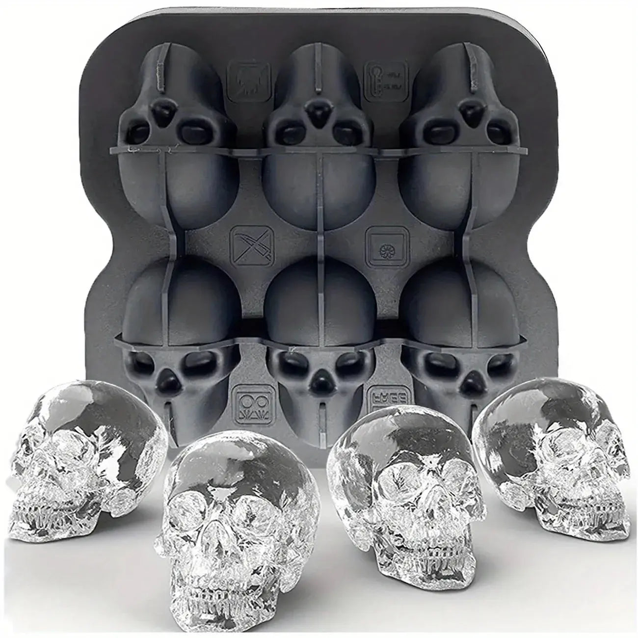 3D Skull Silicone Ice Cube Mold (6-Cavity/BPA-Free)