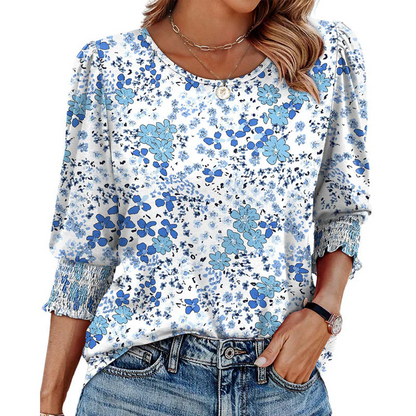 ☀️Summer Hot Sale 50% OFF🌼Blouses for Women Dressy Casual 3/4 Length Sleeve Tops with Smocked Cuffs