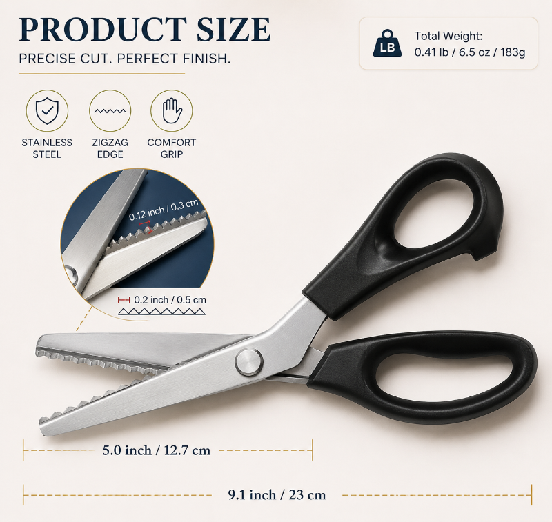 Stainless Steel Pinking Shears – 9.1" Zig Zag Fabric Scissors for Sewing, Quilting, Dressmaking & DIY Crafts
