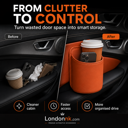 🥳2026 HOT SALE🚗🧺 50% OFF! Leather Car Door Cup Holder – Wide‑mouth opening, easy reach for drinks & phone. Clip‑on secure fit. PU leather, tough & stylish. 🛡️✨