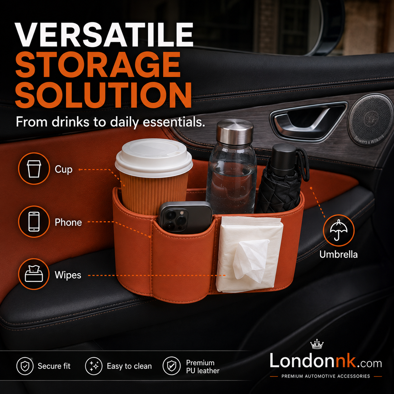 🥳2026 HOT SALE🚗🧺 50% OFF! Leather Car Door Cup Holder – Wide‑mouth opening, easy reach for drinks & phone. Clip‑on secure fit. PU leather, tough & stylish. 🛡️✨