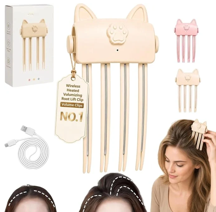 💛LAST DAY-60% OFF!!💇Wireless Heated Volumizing Root Lift Clip, Portable Travel Hair Styling Tool for Flat Fine Hair