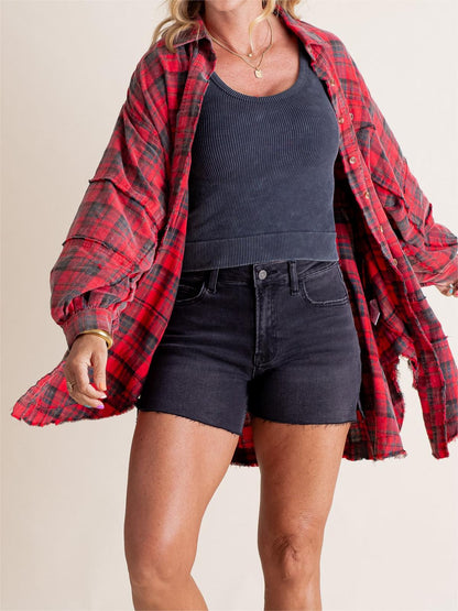 🔥50% OFF & Free Shipping🔥🏆Women's Mineral Washed Button Down Plaid Shirt