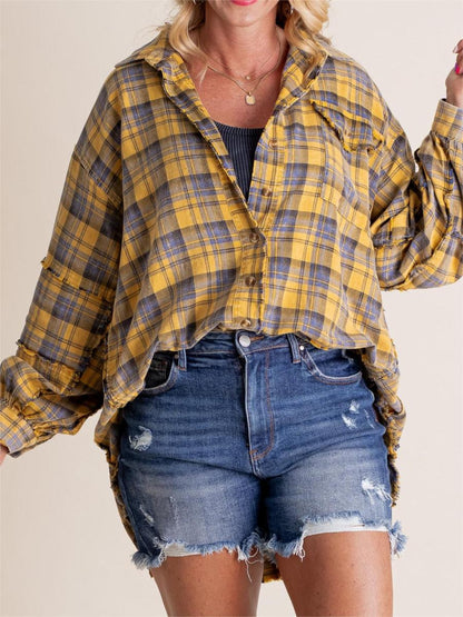 🔥50% OFF & Free Shipping🔥🏆Women's Mineral Washed Button Down Plaid Shirt