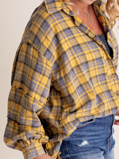 🔥50% OFF & Free Shipping🔥🏆Women's Mineral Washed Button Down Plaid Shirt