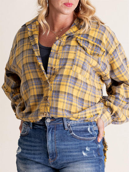 🔥50% OFF & Free Shipping🔥🏆Women's Mineral Washed Button Down Plaid Shirt
