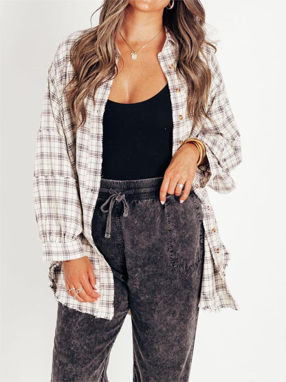 🔥50% OFF & Free Shipping🔥🏆Women's Mineral Washed Button Down Plaid Shirt