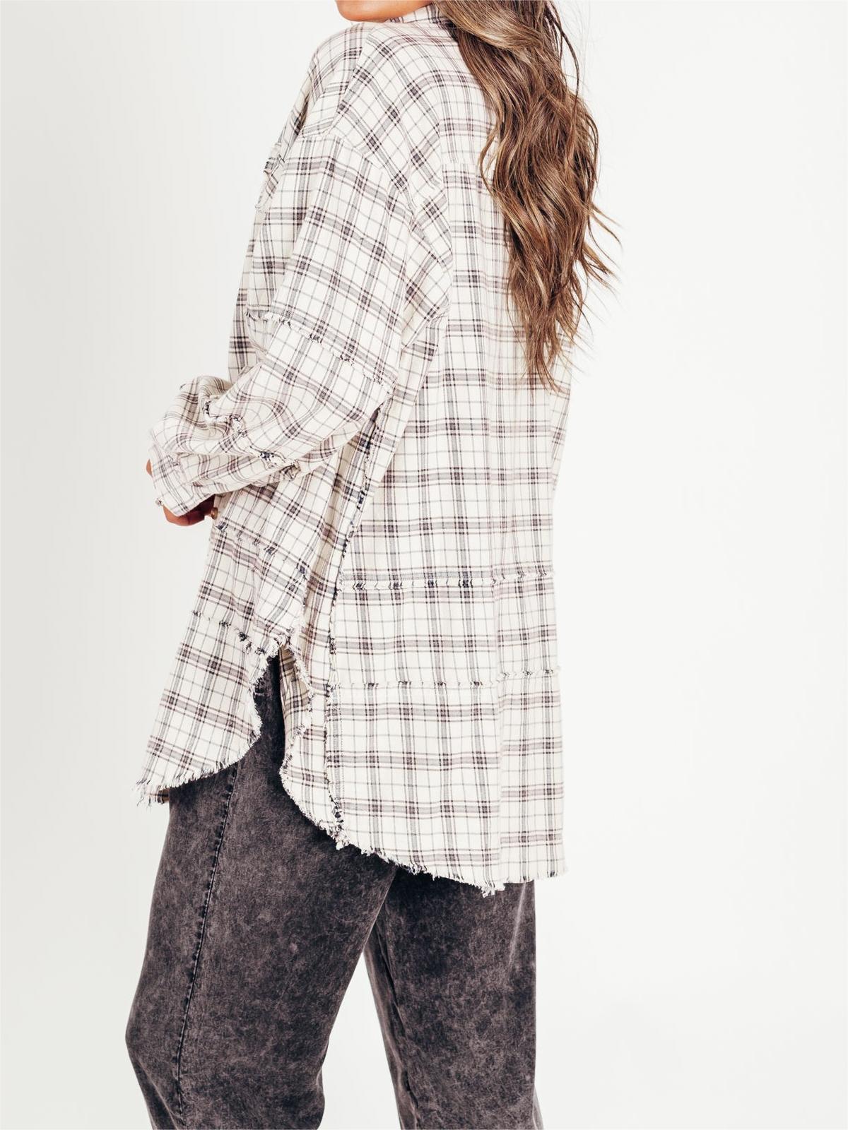 🔥50% OFF & Free Shipping🔥🏆Women's Mineral Washed Button Down Plaid Shirt
