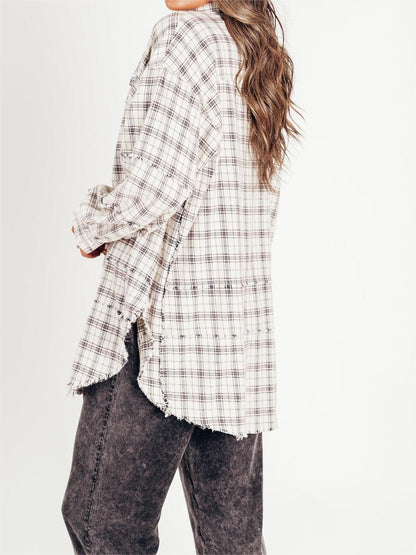 🔥50% OFF & Free Shipping🔥🏆Women's Mineral Washed Button Down Plaid Shirt