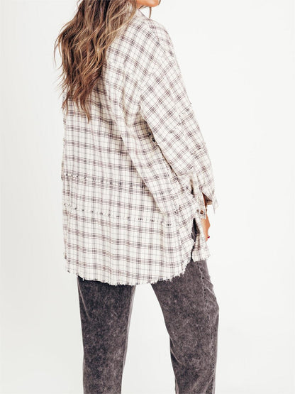 🔥50% OFF & Free Shipping🔥🏆Women's Mineral Washed Button Down Plaid Shirt