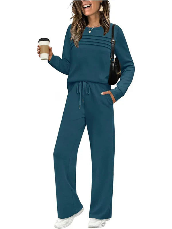 🔥LAST DAY 70% OFF✨Women's Crew Neck Top & Drawstring Pants Set