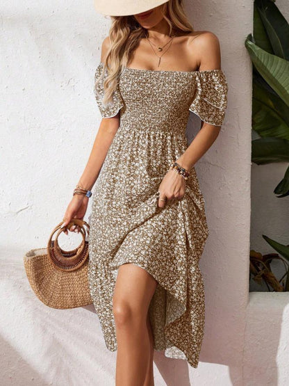 🌈2026 Summer Hot Sale ✨Square Neck Floral Midi Dress – Smocked Bodice, Flowy Tiered Skirt, Romantic 🌸