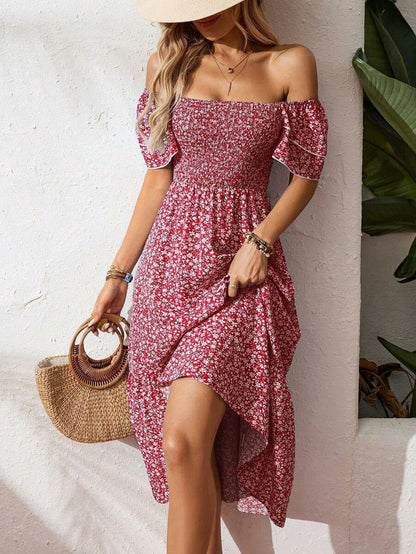 🌈2026 Summer Hot Sale ✨Square Neck Floral Midi Dress – Smocked Bodice, Flowy Tiered Skirt, Romantic 🌸