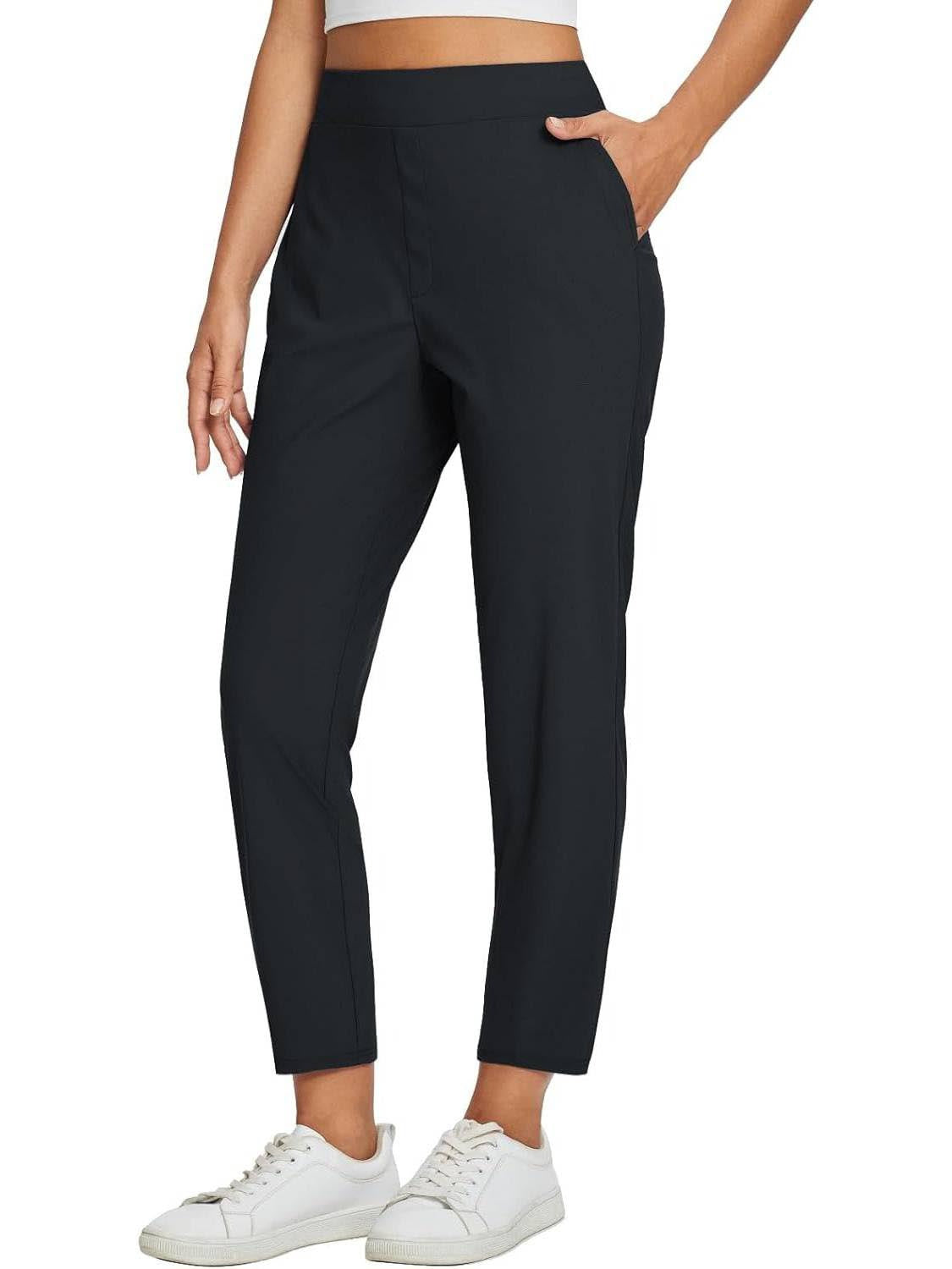 Women’s Fitted High-Waisted Zip-Pocket Trousers - 👖Lightweight, Breathable, Soft 26\"/27\" Ankle Pants with Zipper Pockets