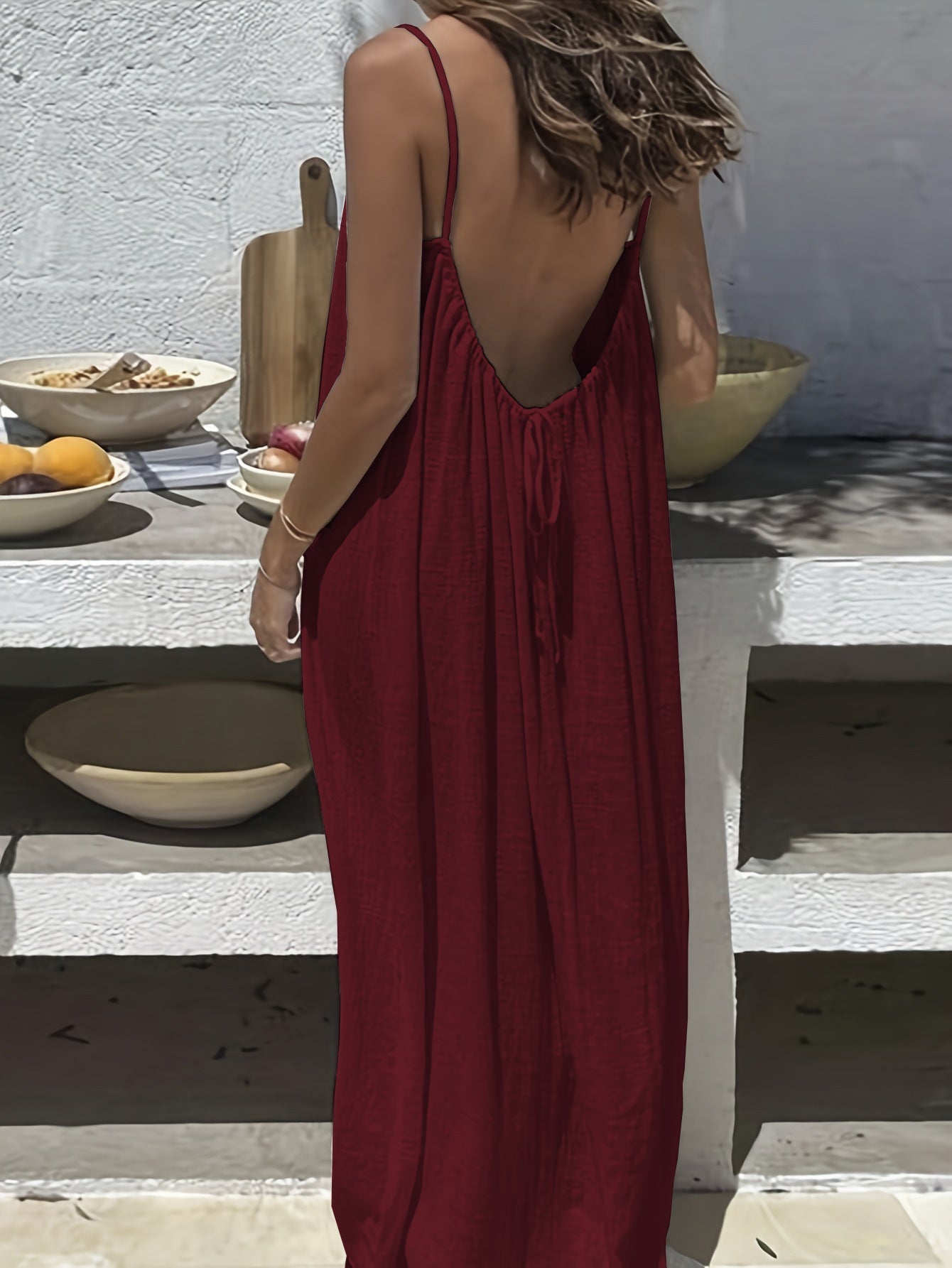 💃LAST DAY SAEL 50% OFF!!✨Women's Solid Color Backless Cami Dress💕
