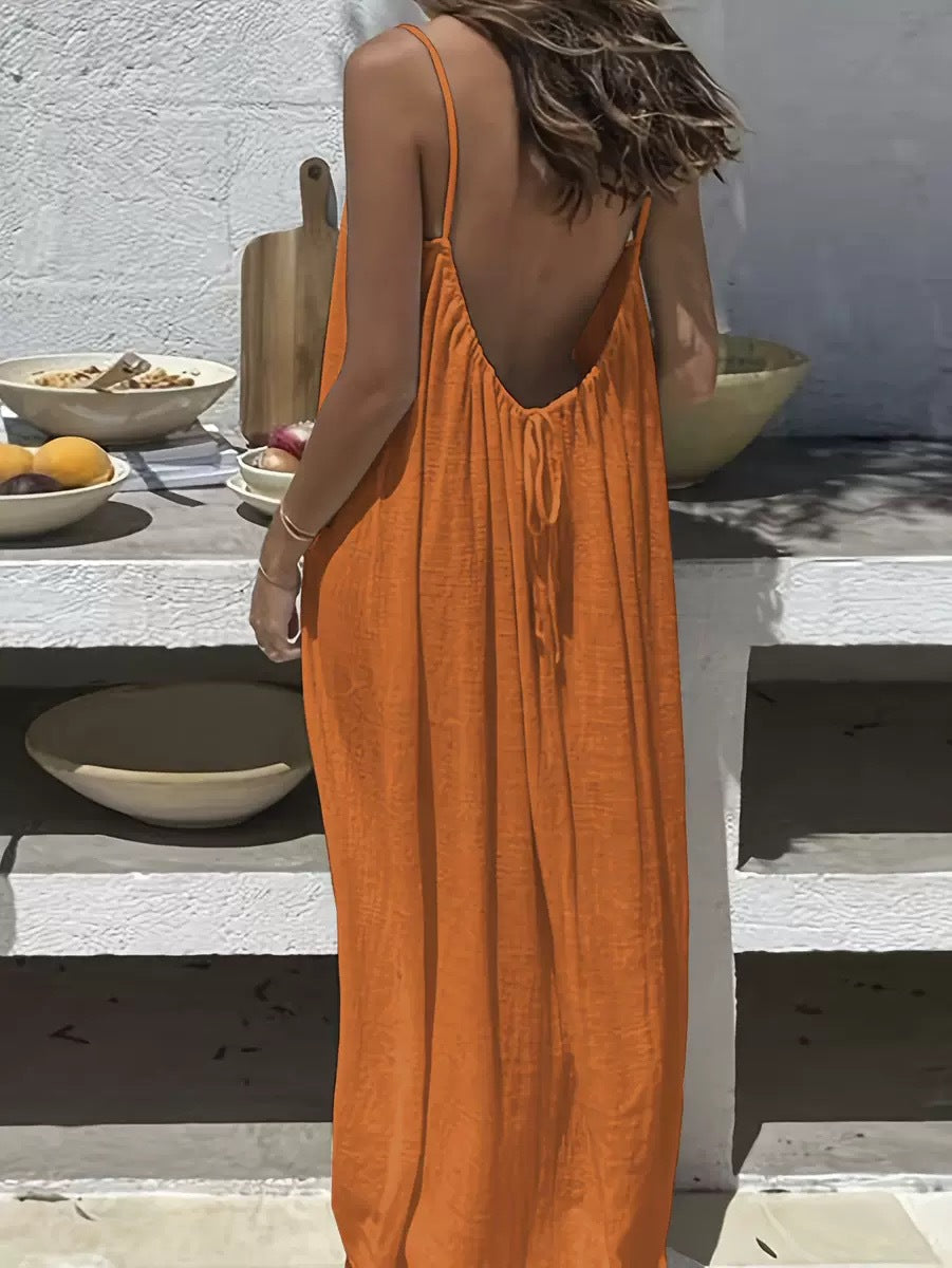 💃LAST DAY SAEL 50% OFF!!✨Women's Solid Color Backless Cami Dress💕