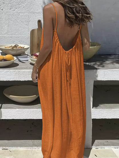 💃LAST DAY SAEL 50% OFF!!✨Women's Solid Color Backless Cami Dress💕