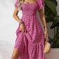 🌈2026 Summer Hot Sale ✨Square Neck Floral Midi Dress – Smocked Bodice, Flowy Tiered Skirt, Romantic 🌸