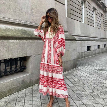 🌸50% OFF🌸Women's Elegant Puff Sleeve Floral Boho Maxi Dress