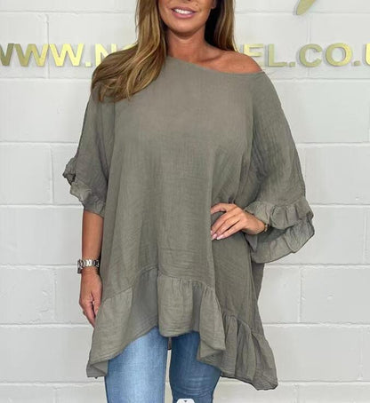 🔥Hot Sale-50% Off💟Loose Pleated Off Shoulder Blouses for Women
