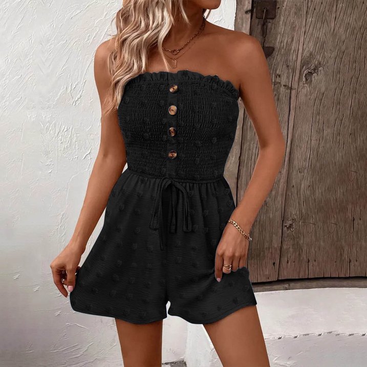 🎉Último día de promoción 50% DE DESCUENTO💃Mono de mujer sin tirantes con volantes, fruncido, con lazo frontal y pernera ancha
