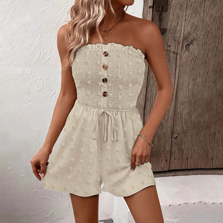 🎉Último día de promoción 50% DE DESCUENTO💃Mono de mujer sin tirantes con volantes, fruncido, con lazo frontal y pernera ancha