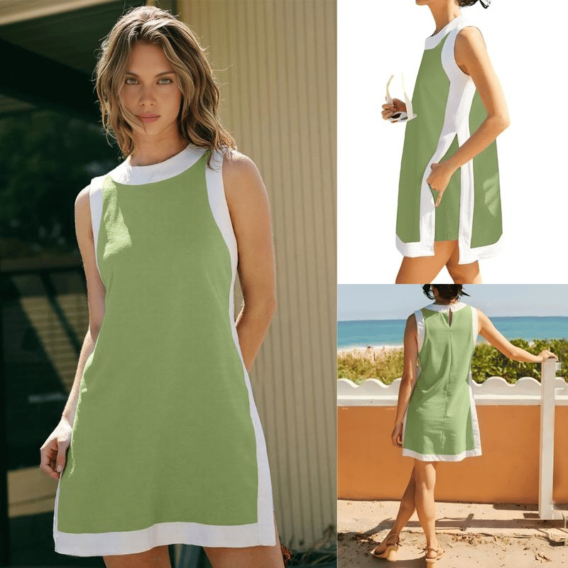⏰Hot Sale 60% OFF🔥Women's Casual Color Block Sleeveless Tops Matching Shorts with Pockets