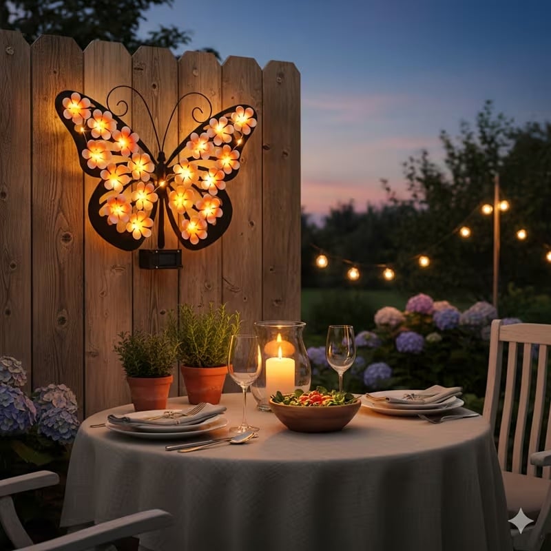 🦋 Solar Metal Butterfly Wall Light