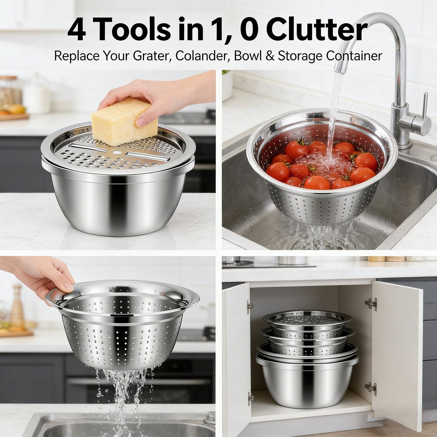 🔥HOT SALE 50% OFF-🌞🍴 3-in-1 Stainless Steel Grater Bowl