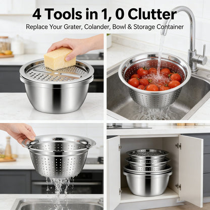 🔥HOT SALE 50% OFF-🌞🍴 3-in-1 Stainless Steel Grater Bowl