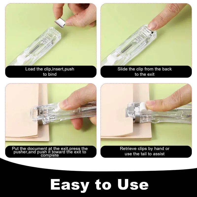 📎 2-Pack Portable Binder Clip Stapler + 100 Clips – Non-Destructive Paper Clamp Dispenser for Office, Home & School 🏫✏️