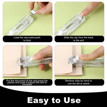 📎 2-Pack Portable Binder Clip Stapler + 100 Clips – Non-Destructive Paper Clamp Dispenser for Office, Home & School 🏫✏️