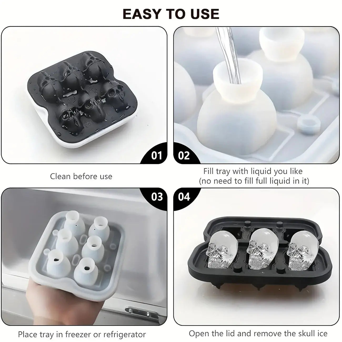 3D Skull Silicone Ice Cube Mold (6-Cavity/BPA-Free)