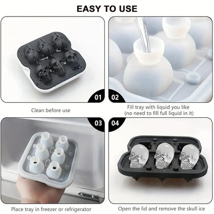 3D Skull Silicone Ice Cube Mold (6-Cavity/BPA-Free)