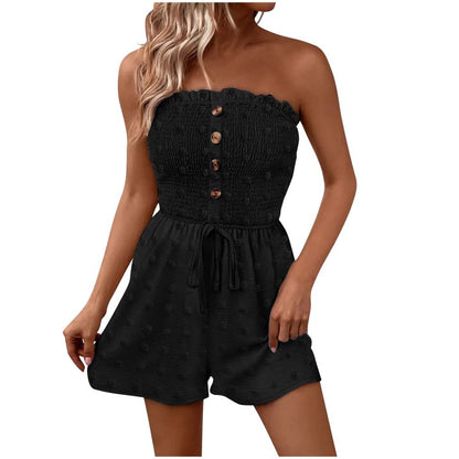🎉Último día de promoción 50% DE DESCUENTO💃Mono de mujer sin tirantes con volantes, fruncido, con lazo frontal y pernera ancha