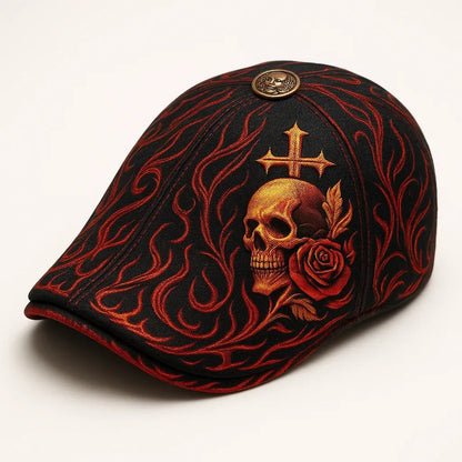 🔥💀Handcrafted Skull & Thorn Flat Cap🎁