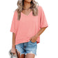 💥Gran venta de 2026, 49% de descuento👚Blusa de mujer de manga media con cuello en V y dobladillo de patchwork