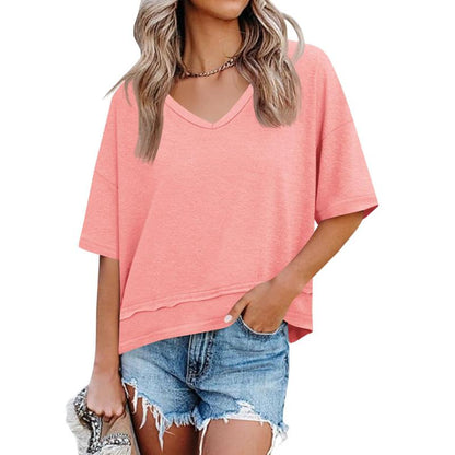 💥2026 Hot Sale 49% OFF👚Women's Half Sleeve V-Neck Top with Patchwork Hem
