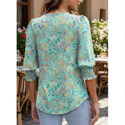 ☀️Summer Hot Sale 50% OFF🌼Blouses for Women Dressy Casual 3/4 Length Sleeve Tops with Smocked Cuffs
