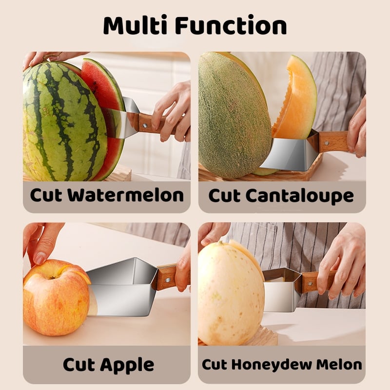 Triangle Watermelon Cutter, Stainless Steel with Wooden Handle - Melon Slicer, Fruit Cutter for Kitchen Gadgets