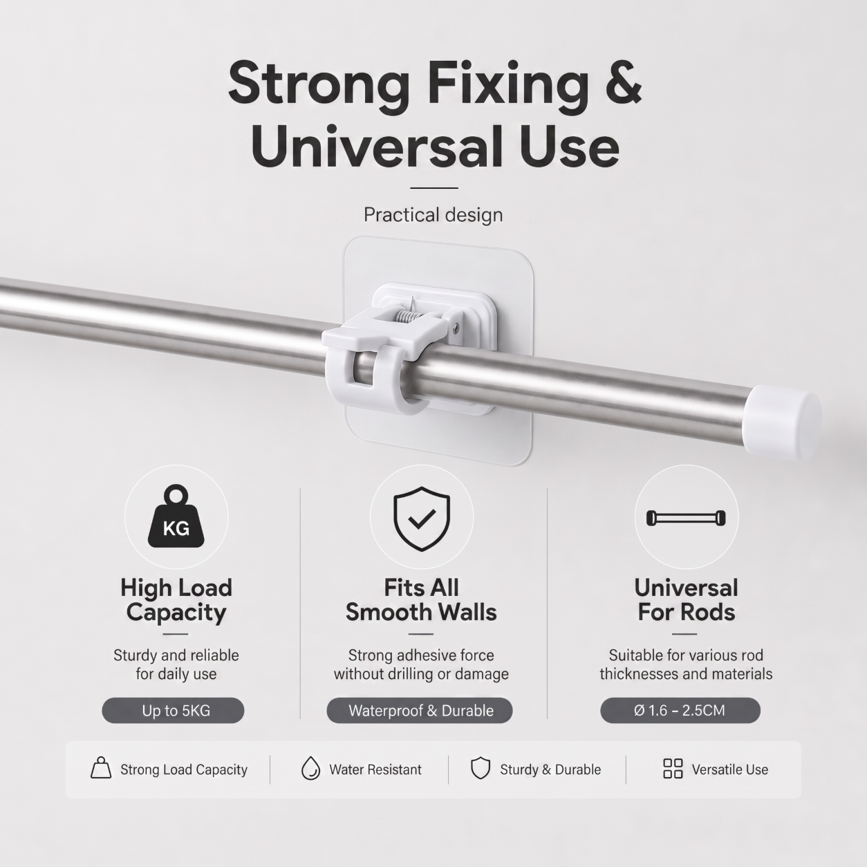 🔥Nail-Free Adjustable Curtain Rod Hooks