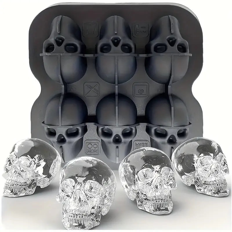 3D Skull Silicone Ice Cube Mold (6-Cavity/BPA-Free)