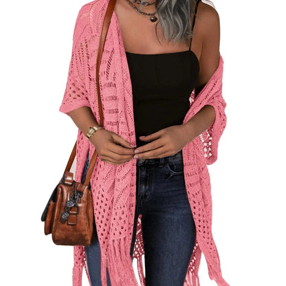 🔥 LIMITED-TIME Just £15.99!!😍Women’s Oversized Knit Cardigan – Lightweight Crochet Tassel Kimono for Spring & Summer 🌸