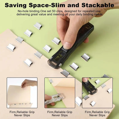 📎 2-Pack Portable Binder Clip Stapler + 100 Clips – Non-Destructive Paper Clamp Dispenser for Office, Home & School 🏫✏️